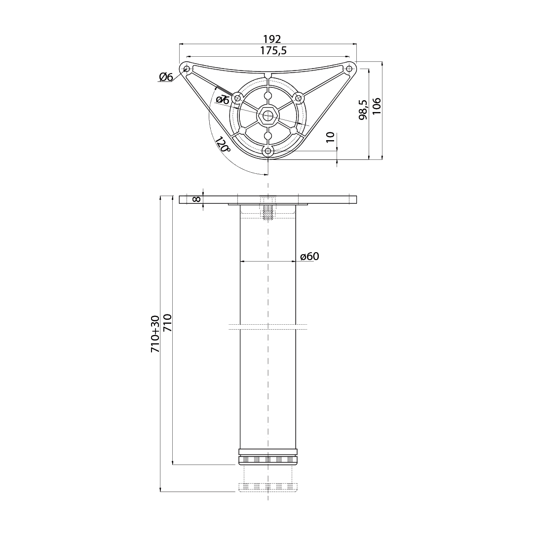 Noga INNOVO, 60 x 710mm, HROM-TEHNIČKI