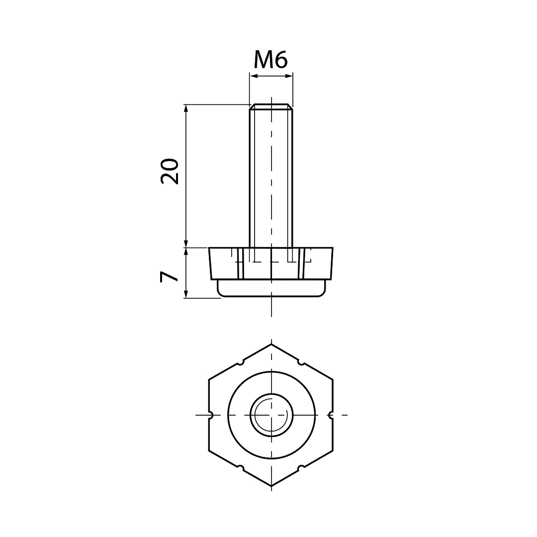 Stopica vijak, M6, L-20-7, šestougaona-TEHNIČKI